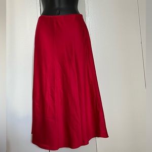 Express High Waisted Satin Midi Skirt | Red | Size XS